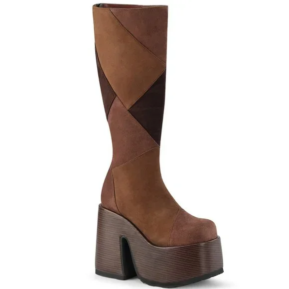 Platform Heel Patchwork Knee High Boots - Picture 5 of 5